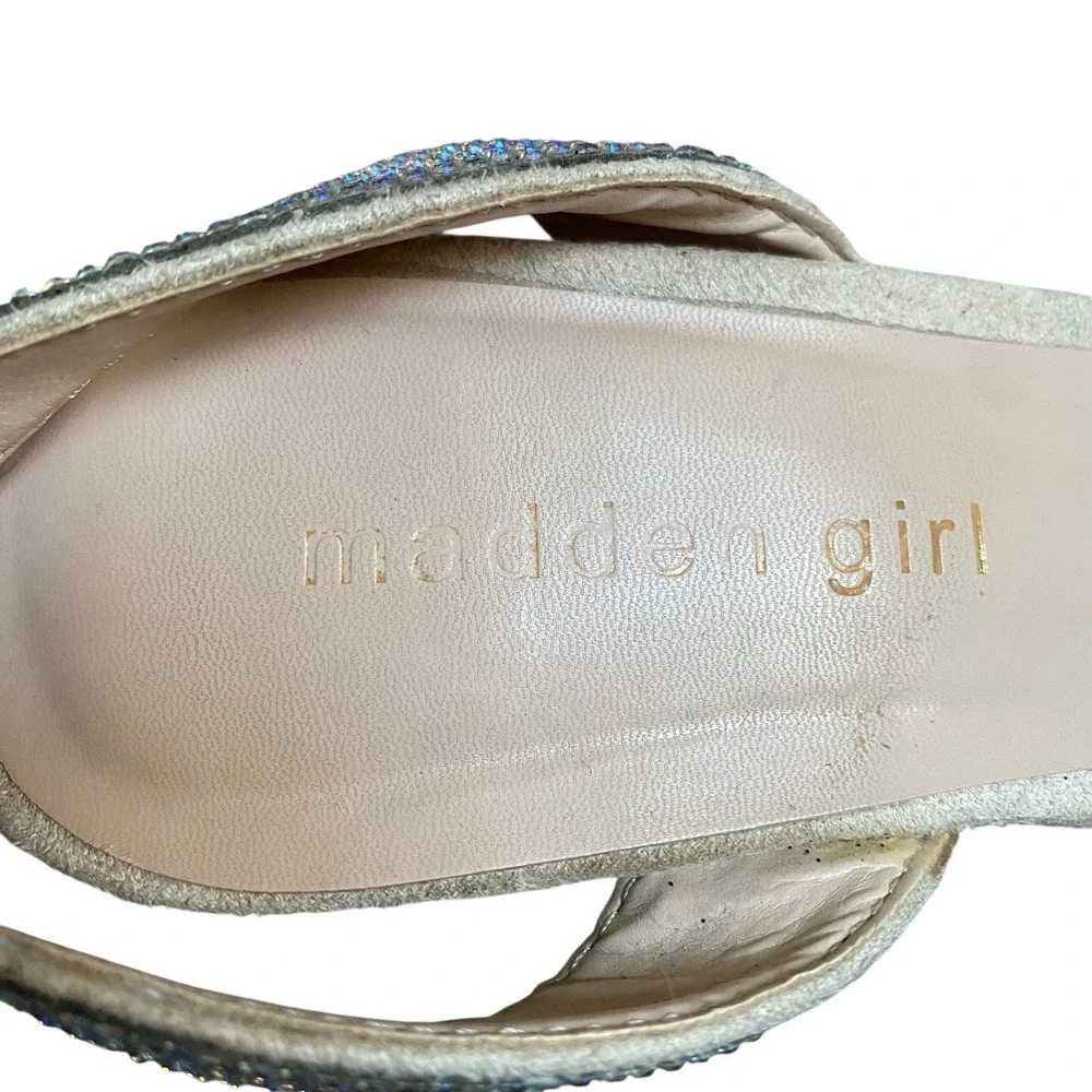 Madden Girl Rhinestones Heels 8M Platform Slingback Holiday Party Prom Wedding